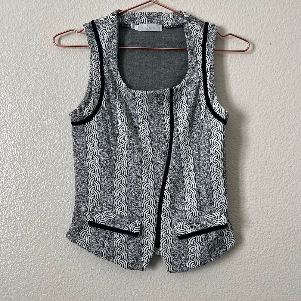 Rayure Paris Asymmetrical Moto Zip Vest Top textured braid knit black white